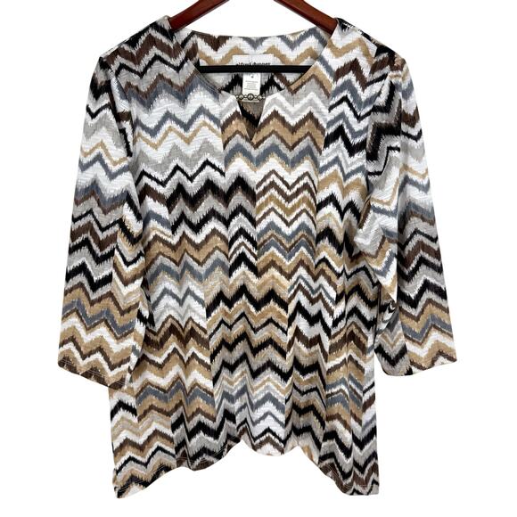 Alfred Dunner Sz Medium Black Beige White Formal Artsy Blouse Shirt Top Formal - Picture 1 of 8